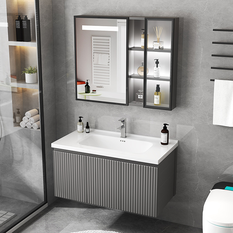 Moderno minimalista baño gabinete de baño inteligente lavabo combinación lavabo integrado Luz de lujo Placa de roca mesa de lavado