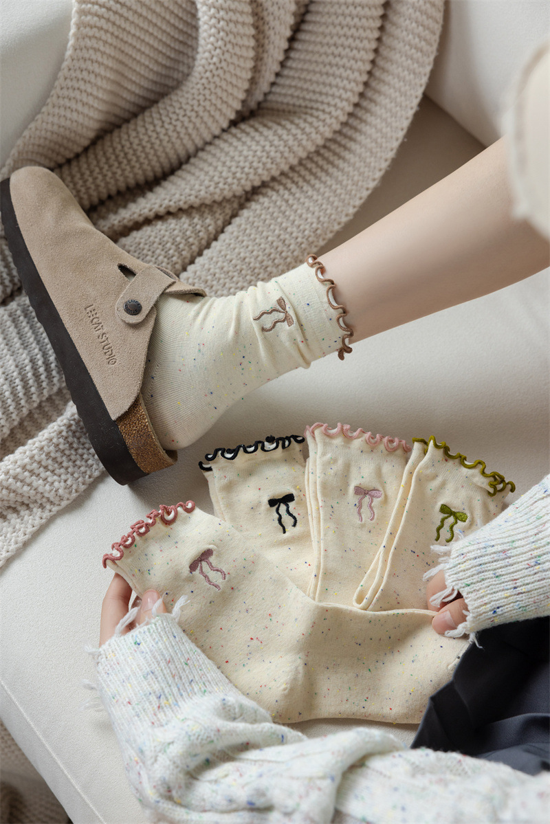 50g Weight Socks Classification Socks Lingerie Type Cotton Fabric Type A Pair Quantity Holiday Occasion Bow Knot Pattern All Seasons Season Women's Gender Vacation, Simple Style Style Vacation Simple Style Women's Bow Knot Cotton Crew Socks A Pair 10
