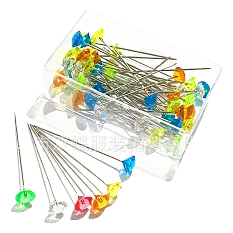 Precio de fábrica al por mayor colorido diamante aguja acrílico posicionamiento aguja bufanda de seda pin alta imitación de cristal sofá aguja fija