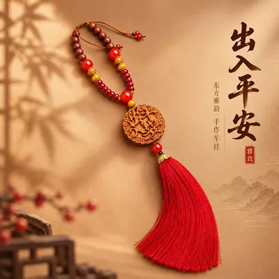 Car hanging ornament, for good luck, one-piece - peach-wood-for-safe-passage-lucky-edition-simple-decoration