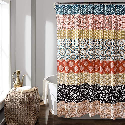 Bohemian Striped Shower Curtain Turquoise and Orange Colorful Charming Bold Color Design Bathroom Shower Curtain Decor