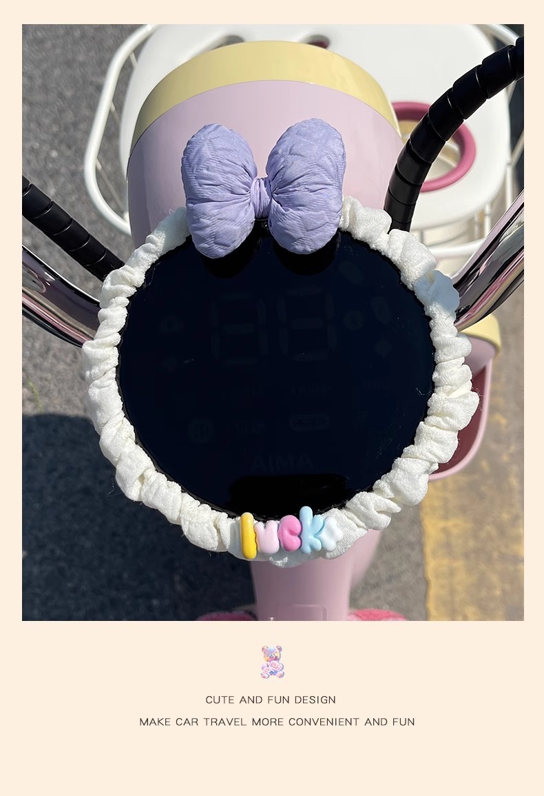 Bowknot Puff Electric Vehicle Headlight Protective Cover Decoration for Tailing, Aima, Yadea Electric Bikes, Cute Accessories for Women