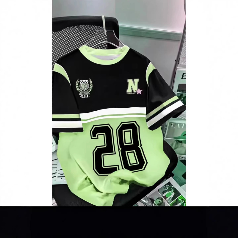 2025 American High Street Casual Sports Baseball Collar Color-Block Short-Sleeve Long-Sleeve Shirt for Women, Summer Loose Print Half-Sleeve 2025 American High Street Casual Sports Baseball Collar Color-Block Short-Sleeve Long-Sleeve Shirt for Women, Summer Loose Print Half-Sleeve