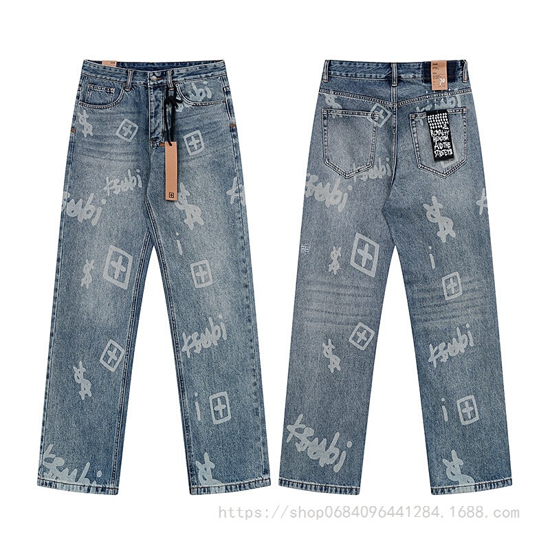 Ksubi Vintage Ripped Washed High Street Unisex Casual Trendy Slim Wide-Leg American Jeans