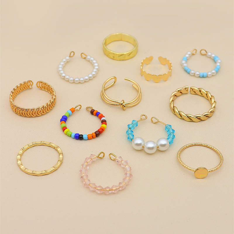 Fashion Simple New Color Beads Pearl Round Opening Knuckle Ring Suit 12-piece display picture 3