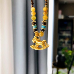 《逐风小马》沙金虎眼石吊坠项高级感毛衣小众设计复古美拉德项链