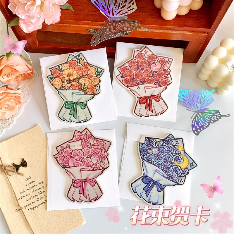 Foldable cards, three dimensional high quality retro postcard, 3D, bouquet, for beloved, Birthday gift