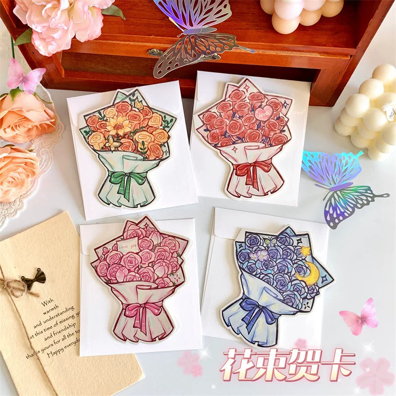 Foldable cards, three dimensional high quality retro postcard, 3D, bouquet, for beloved, Birthday gift