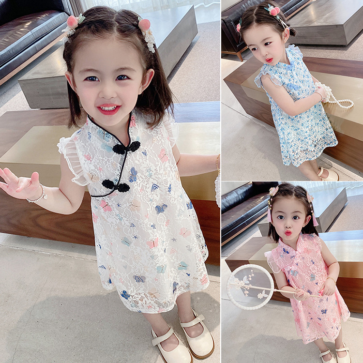 女童夏装连衣裙2021新款韩版儿童夏季洋气公主裙旗袍裙立体花朵裙