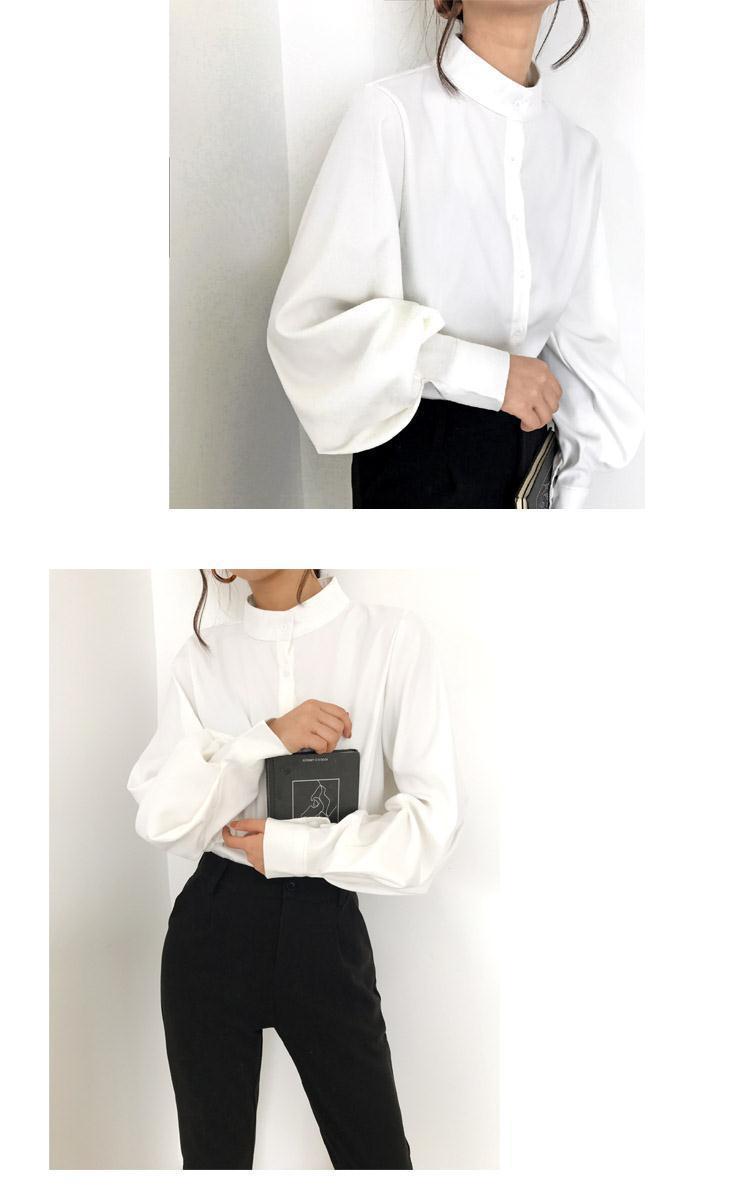 350g Weight Long Sleeve Sleeve Length Single Breasted Placket Type Bishop Sleeve Sleeve Type 80% (inclusive)-90% (Exclusive), Cotton Fabric Type Ordinary Model (50cm <Length ≤ 65cm) Top Length Cardigan, Shirt Tops Type Standing Collar Neckline Loose Fit Type Solid Color Pattern Temperament Commuter, Commute style Style Printing Craft Elegant Black Stand Collar Lantern Sleeve Shirt For Women Retro Hong Kong Style French Atmosphere Design Sense Light Maturity 13