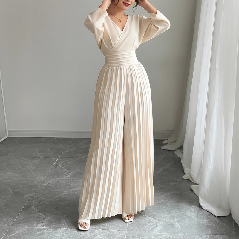 Novedad 2026: Mono de verano para mujer, estilo europeo y americano, elegante, de color liso, con pliegues y cintura ajustada, de pierna ancha. image 5