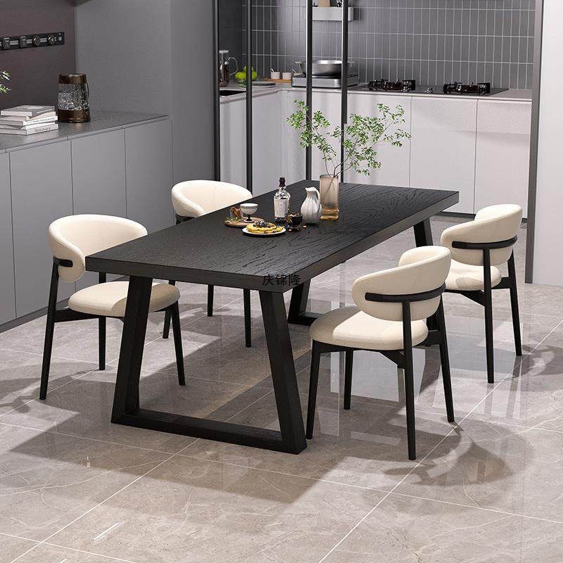 Black Solid Wood Dining Table Modern Small Apartment Home Dining Table and Chair Combination Rectangular Living Room Dining Table and Chairs