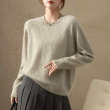 255克拉毛衫100纯山羊绒套头毛衣无缝一体花纱拉绒打底衫前短后长