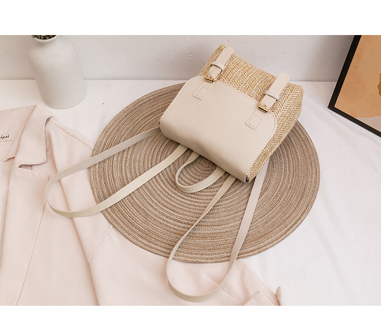 173g Weight Synthetic Leather Lining Material Buckle Closure Type Double Shoulder Straps Strap Type Fashion Backpack Bags Type Daily Occasion Straw Material Women's Backpack Backpack Color Block Pattern All Seasons Season Women'S Gender Fashion Style Square Shape Medium Size Women's Medium All Seasons Straw Fashion Fashion Backpack