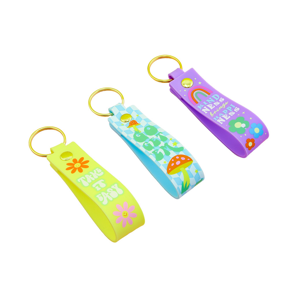 Caramelo de color silicona llavero de transferencia térmica de color cuerdas de goma suave llavero multifuncional de silicona colgante colgante