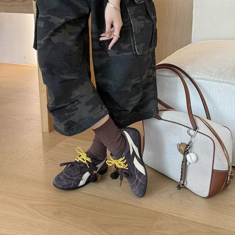 复古美式松果鞋女2025秋季新款赛车鞋红色德训鞋休闲板鞋阿甘鞋潮|undefined