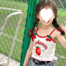 女童夏装背心吊带宝宝洋气儿童个性潮牌清新拼色草莓樱桃网红上衣