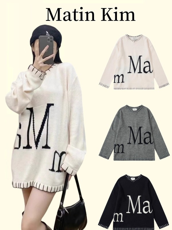 【官网正品】matinkim针织毛衣v领字母提花毛衣上衣情侣款秋冬款|undefined