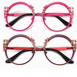 欧美跨境光学眼镜框双色个性金属眼睛架厂家直供平光近视光学镜架