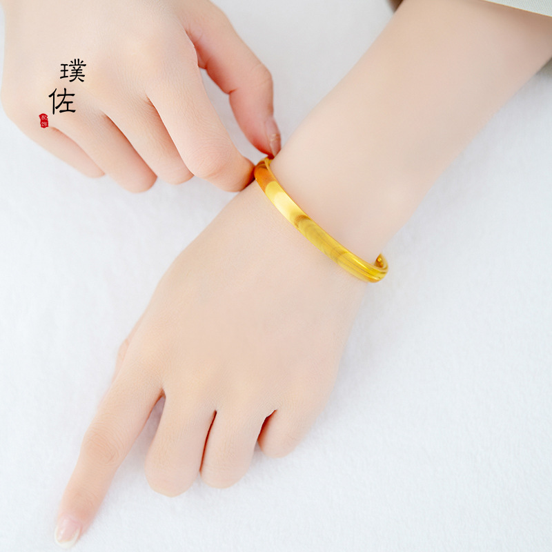 金店同款古法沙金貓眼手鐲素圈鐲子光圈手鐲手環送女友
