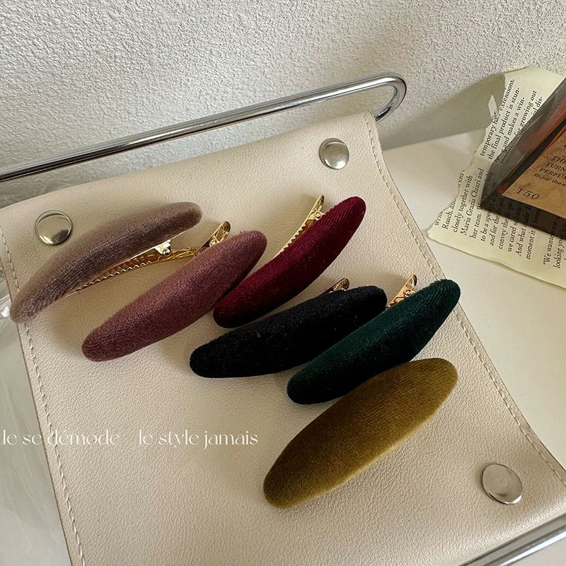 Pinza para el pelo ovalada de terciopelo francés, pinza para flequillo sencilla, accesorios para el cabello de estilo coreano para mujer, tocado, pinza lateral, pinza superior para niña, accesorios para el cabello_voghion.com