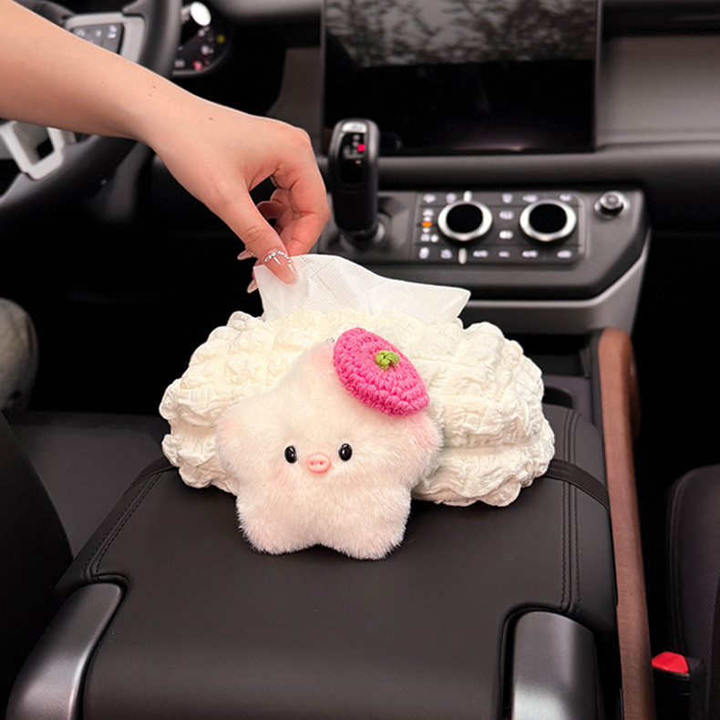 2026 New Car Tissue Box Car Armrest Box Tissue Bag Car Tissue Paper Box Pig Girl Cute