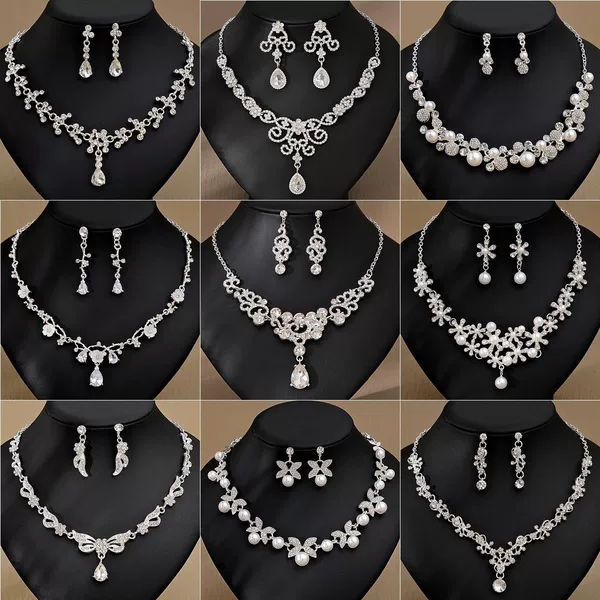 Exquisite Super Flash Crystal Necklace Earrings Set Bridal Jewelry Wedding Dress Accessories Dinner Party Earrings