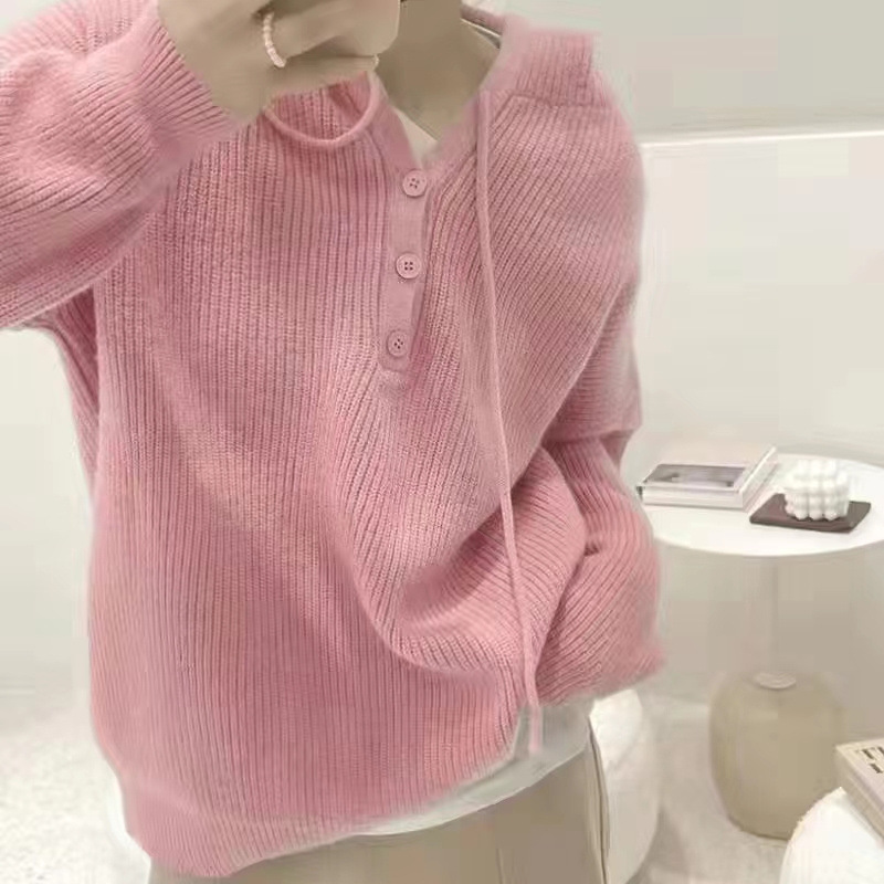 Suéter de mujer invierno / otoño abrigo temperamento de alto nivel japonés / coreano relajado chaqueta de viento con correa de correa variada camisa de punto con capuz image 9