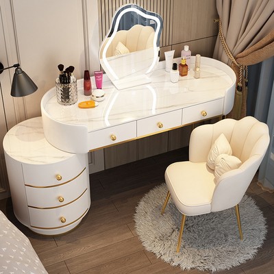 120 흰색 테이블 + 원형 캐비닛 + 구름 거울 + 꽃잎 의자 흰색 TLMS 원형 스타일