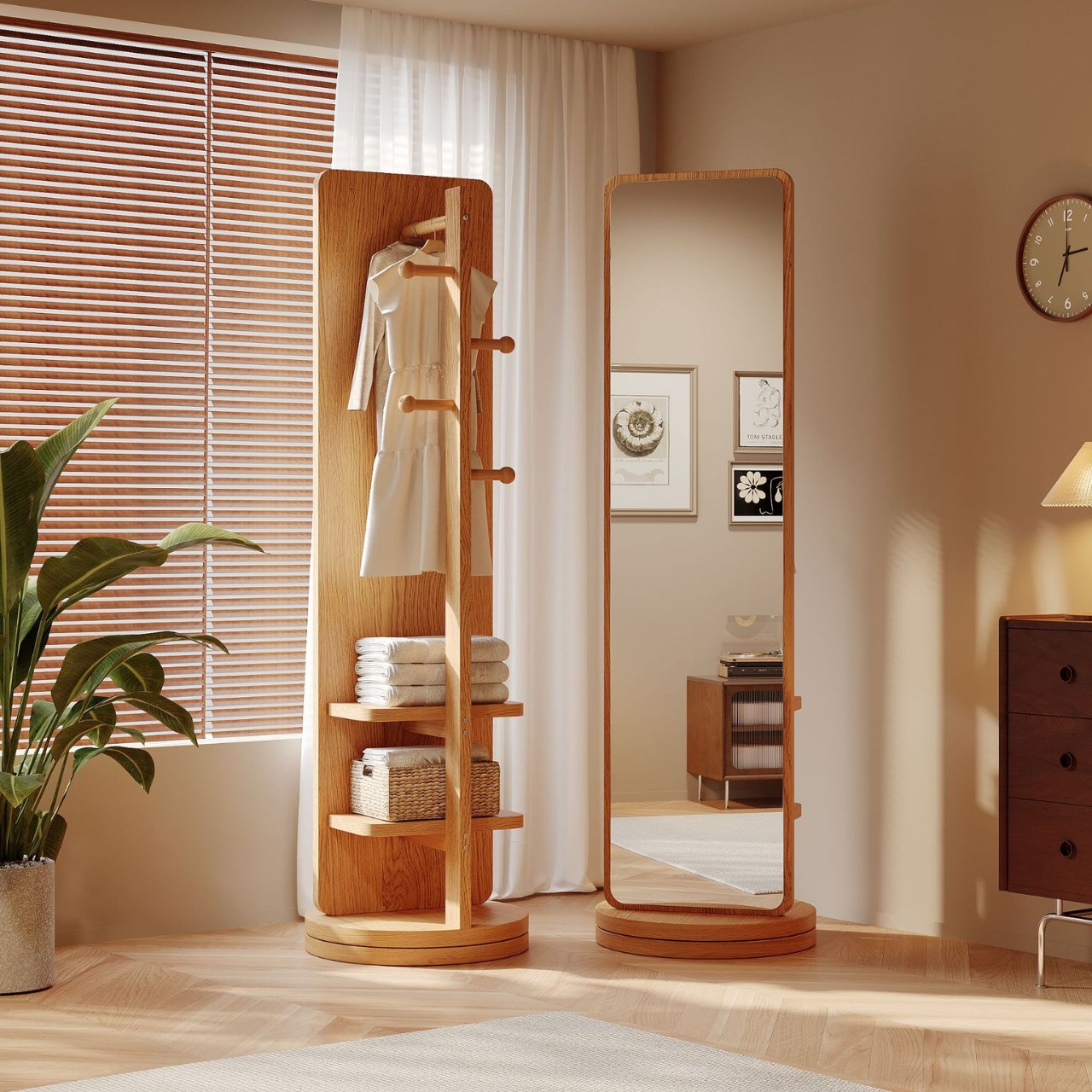 Espejo de cuerpo entero, espejo de piso, espejo de dormitorio para niñas, percha de ropa, espejo de prueba grande giratorio y móvil image 8