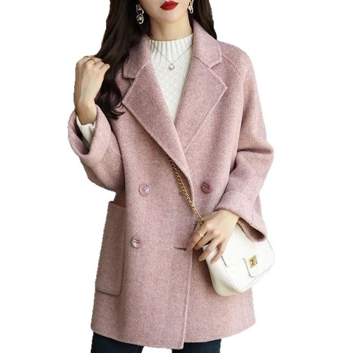 2025 autumn and winter new fashion herringbone loose and slim and stylish small versatile woolen mid-length jacket for women