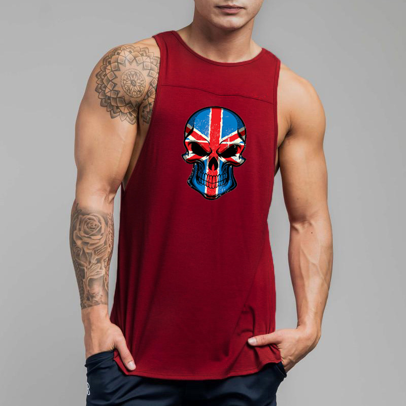 Fitness Punisher Skull Summer Cotton Sports Vest Men's Simple Slim Base Shirt Sweat Absorbing Breathable
