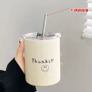 批发咖啡玻璃杯便携式吸管杯子车载吸管水杯礼品杯情侣杯玻璃水杯