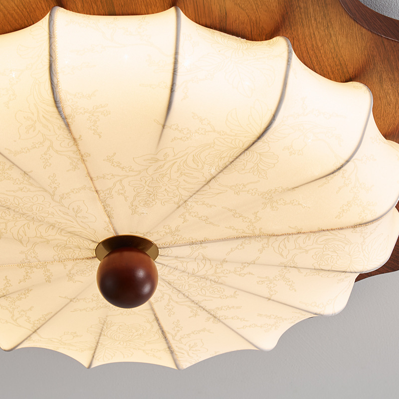 Lámpara de dormitorio de estilo antiguo francés, lámpara de techo, lámpara de sala de estar retro, lámpara de dormitorio principal de tela de impresión circular de estilo japonés