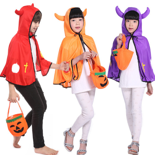 Halloween Cow Horn Cape Children's Day Costume Cosplay Cape Pumpkin Bag Props Performance Outfit