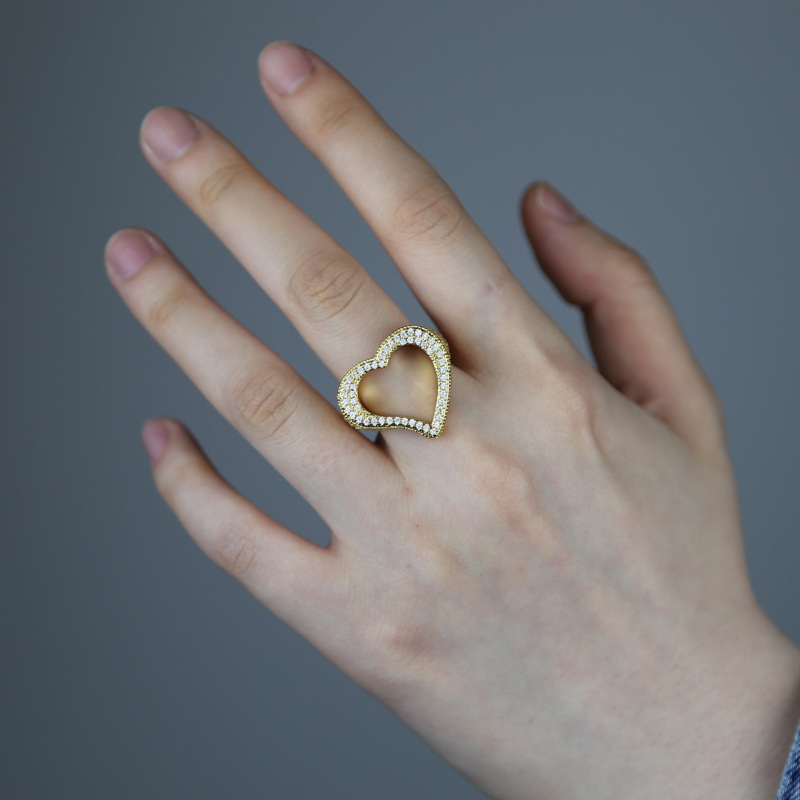 Rings Classification Hip-hop Heart Shape Copper Inlay Zircon Rings