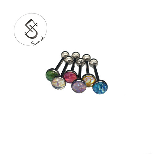 ins hot European and American popular titanium steel multi-color mermaid lin zircon tongue nail external thread stainless steel piercing jewelry