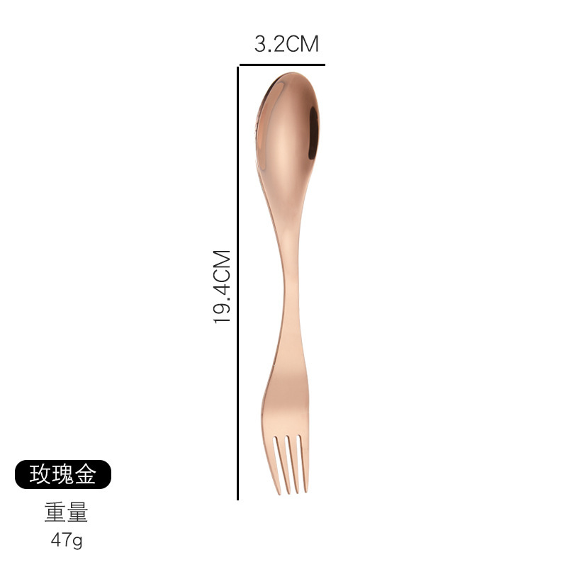 304ステンレス創意設計フォークスプーン一体食器学生屋外携帯二頭二合一ナイフフォークスプーン|undefined