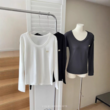 1016-142  云柔感！独瘦家婴儿绒鹅蛋领长袖T恤