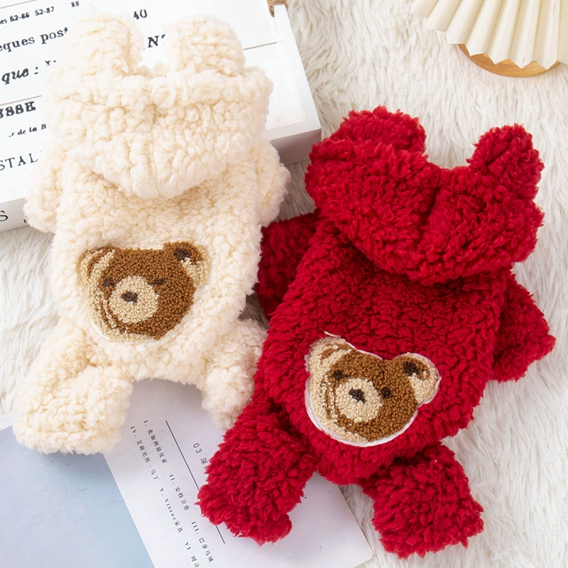 Собачья одежда зимой милый медведь с капюшоном