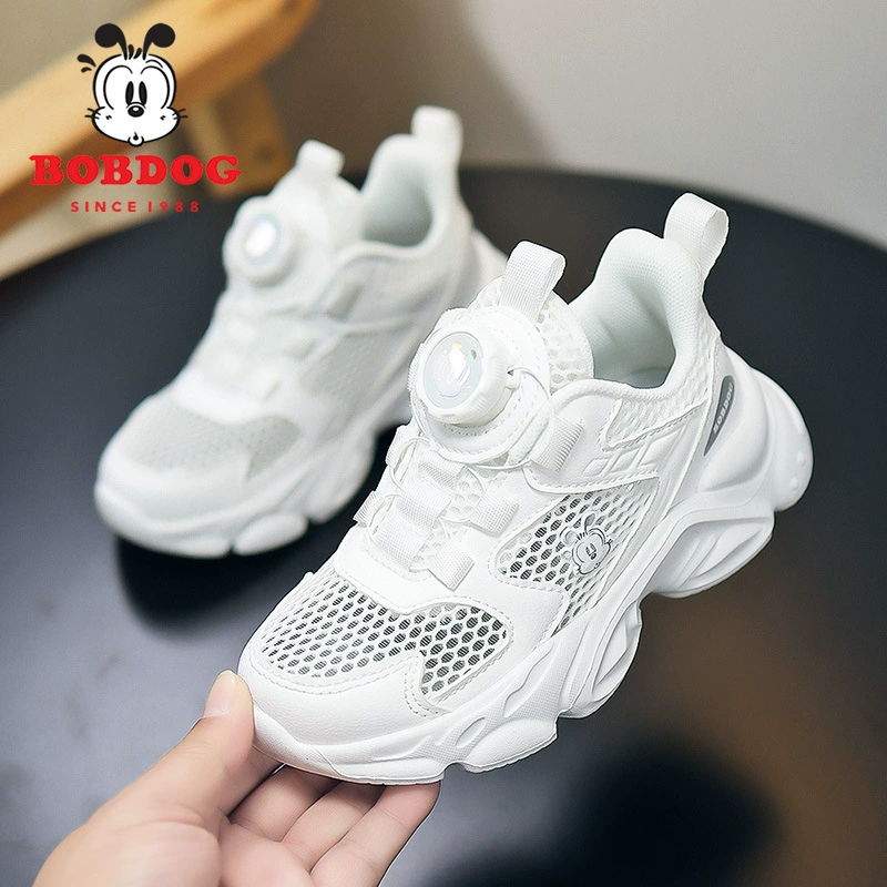 Babs Boy Белые кроссовки Детские маленькие белые туфли Вращающиеся пуговицы Белые туфли