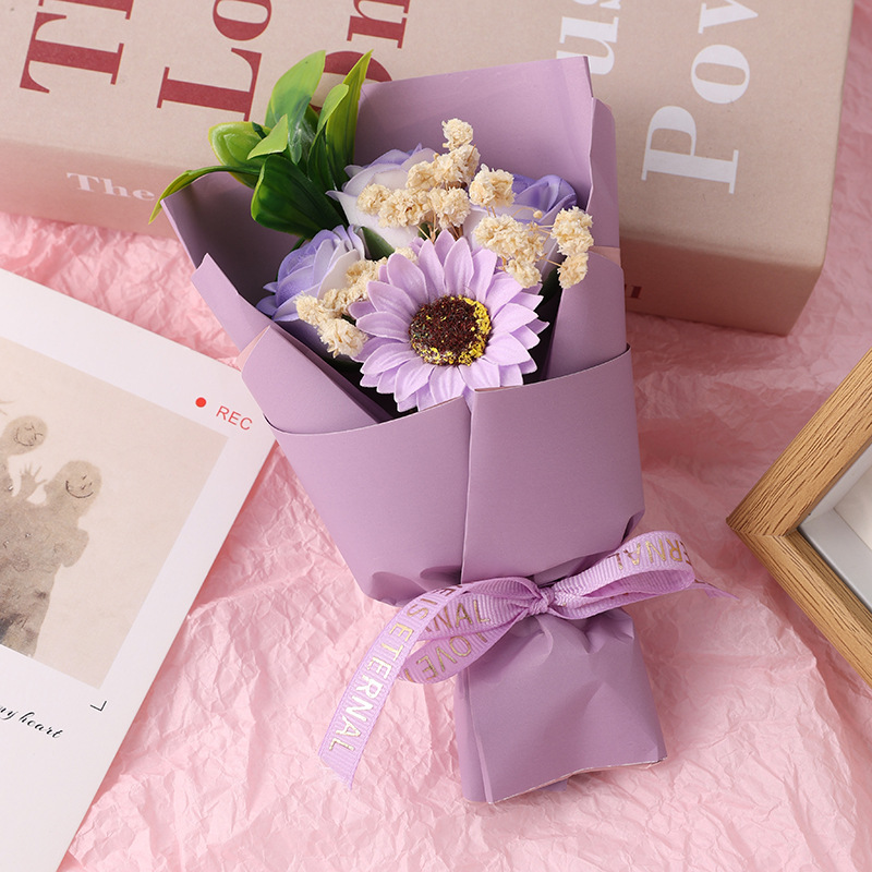 Regalo de San Valentín mini ramo de flores girasoles, flores secas eternas con estrellas exquisitas