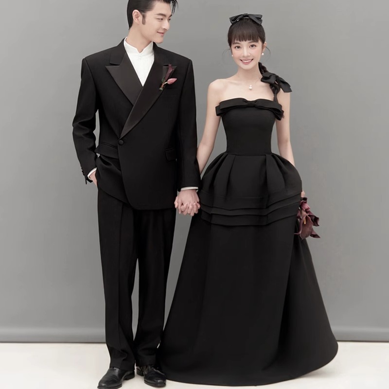 Evening Dress Studio Photo Theme Clothing New Black Indoor Tube Top Photography Niche Satin Simple Tail