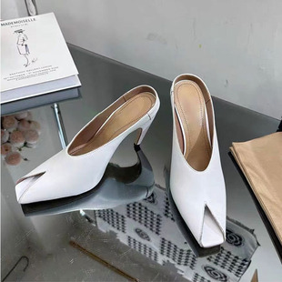 Summer Square Open Toe Thin Heel White Slippers New European and American Style Super High Heel Sexy Slides Large Size Slides for Women