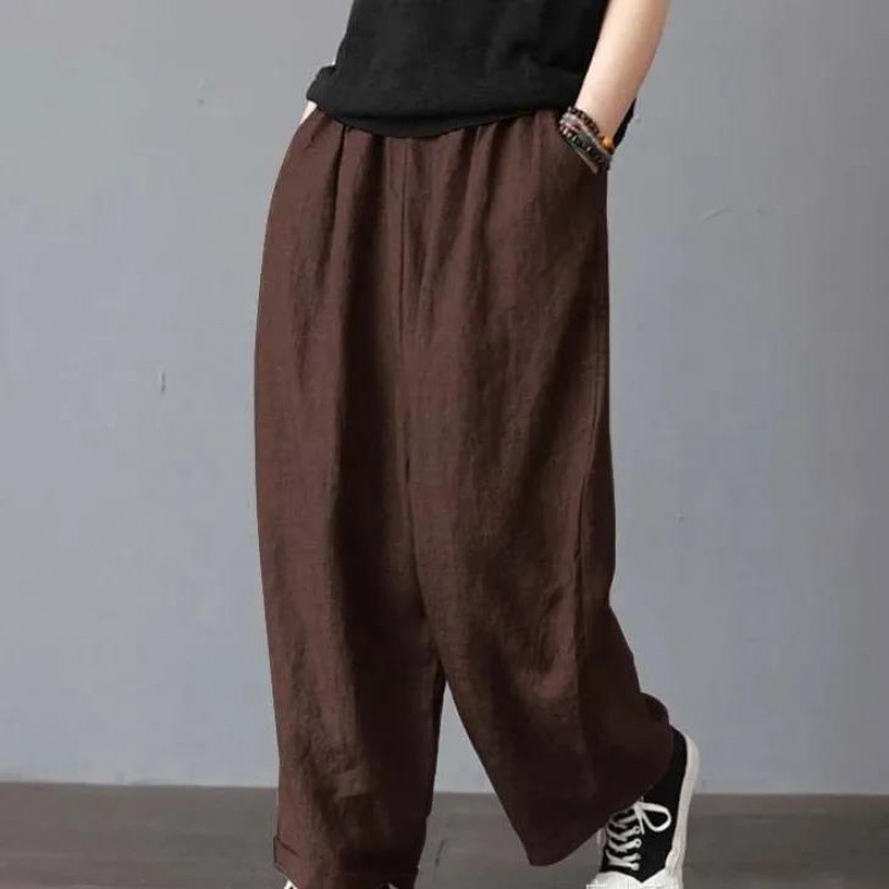 Spring, Summer and Autumn Daddy Men's Cotton and Linen Casual Pants Retro Zen Cotton Color Literary Style Wide Leg Pants Plus Size Fat