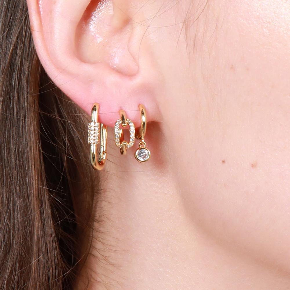6g Weight Zircon Inlay Material Earrings Classification Housewarming, Anniversary, Business, Wedding, Travel, Birthday, Festival Occasion Brass Material Geometric Pattern Women'S Gender Geometric Brass Zircon Earrings For Women'S 无