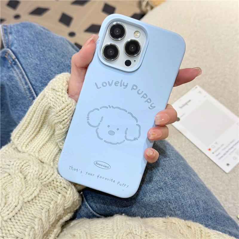 适用iPhone16ProMax液态字母小狗手机壳苹果15大孔肤感防摔手机壳|undefined