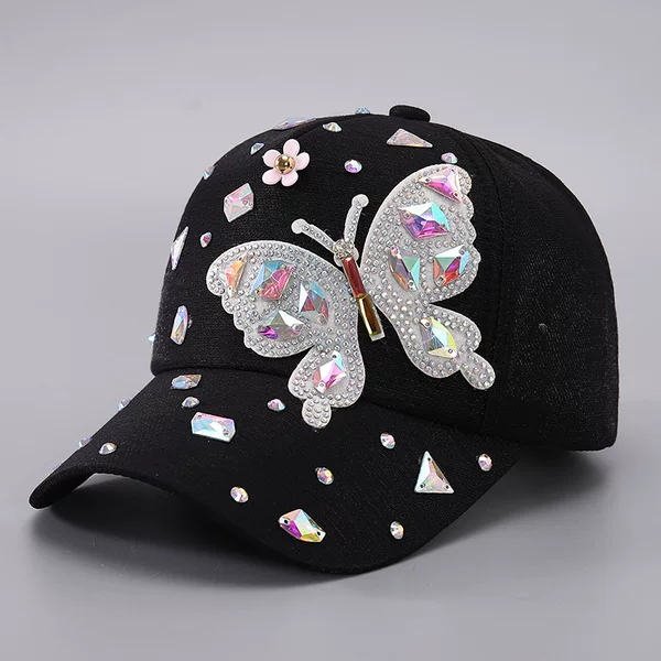 Cross-border Colorful Butterfly Rhinestone Baseball Cap Women's Butterfly Sequins Sunshade Cap in stock Women's Baseball Cap Spring