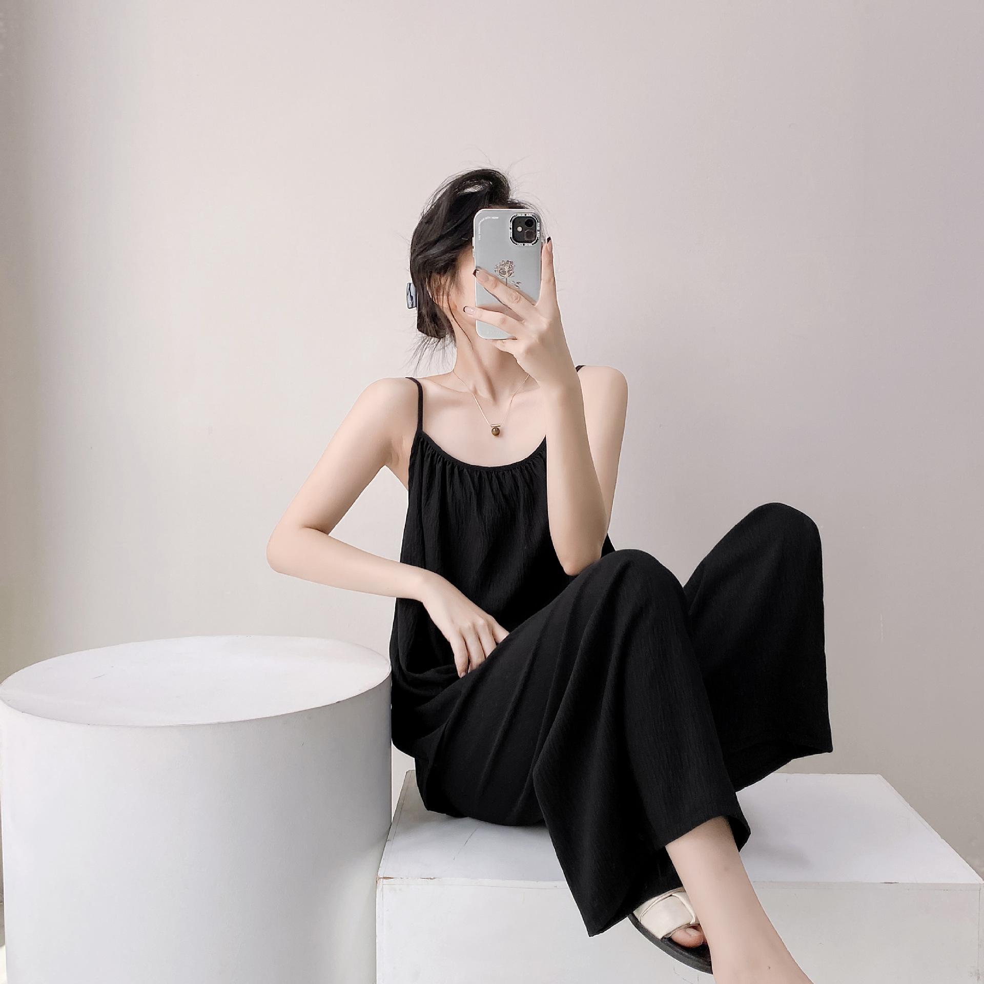 2026 New Women's Summer Pajamas Cloud Cotton Long Pants Loungewear Can Be Worn Outside French Style Loose Plus Size Camisole Sleepwear