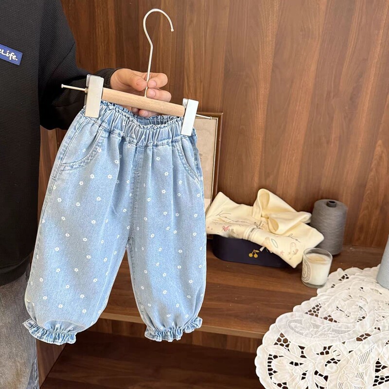 Baby Girl Super Soft Thin Printed Jeans Baby Girl Summer 2025 New Style Girls Lantern Anti-Mosquito Pants